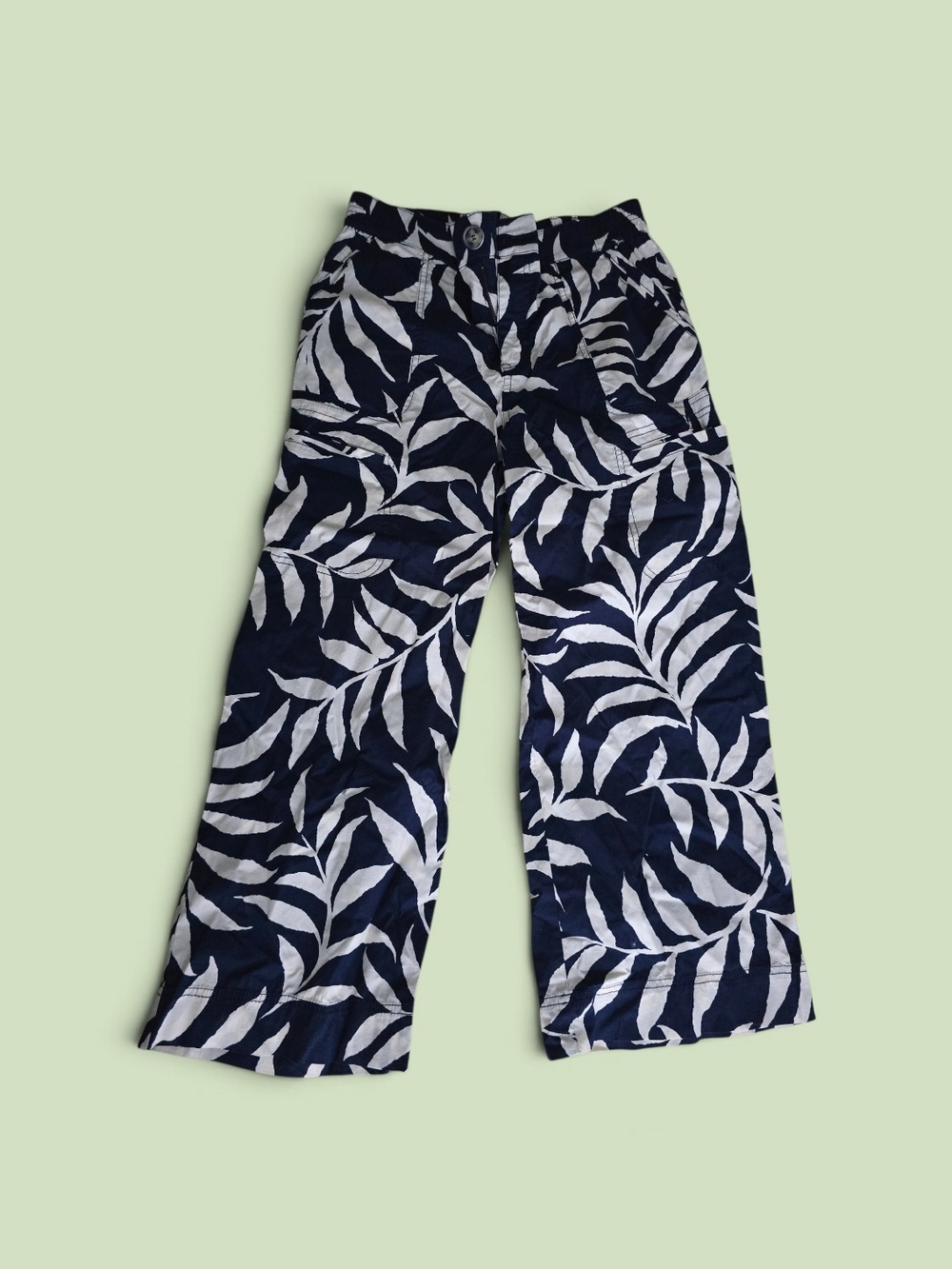 Democracy Navy and White Leaf-Print Wide Leg Trousers